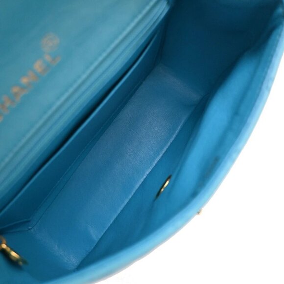 CHANEL CC Logo Mini Matelasse Chain Shoulder Bag Leather Blue GHW - Picture 9 of 14